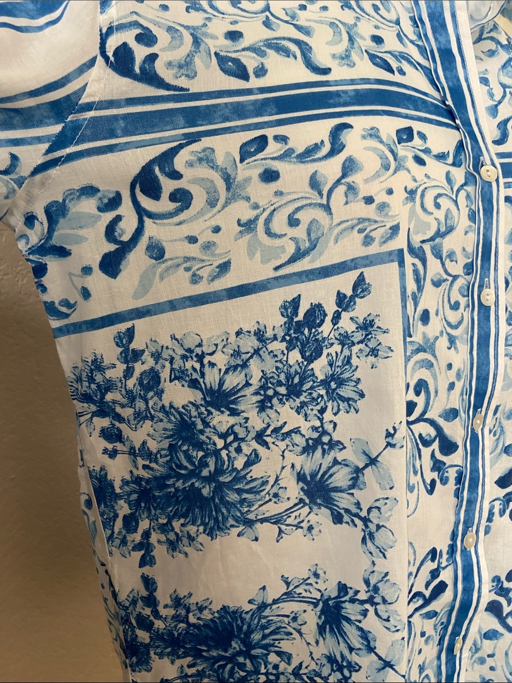 Calypso St. Barth White and Blue Floral Button-Down Shirt, size S - Picture 3 of 15